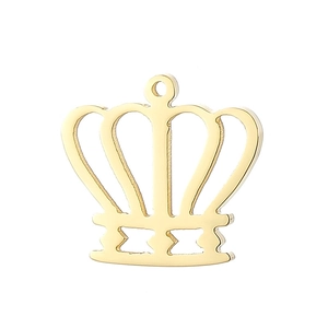 Close-up of golden crown pendant in hollow design for creative jewelry making