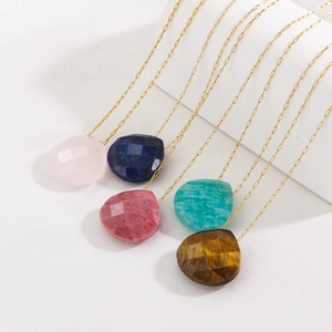 Minimalist gold necklaces with teardrop natural stones in multiple colors for women
