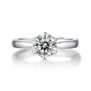 Klassischer Moissanit-Ring mit Sechs-Krallen-Fassung aus S925 Silber mit offenem Ringband
