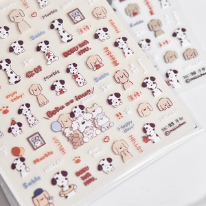 Thin flexible cartoon dog nail art stickers featuring cute Dalmatian puppy patterns