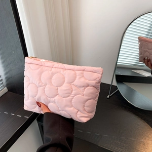 Cosmetic Bag Quilted Cotton Floral Pattern Large Capacity Travel Wash Organizer Portable Pouch For Women