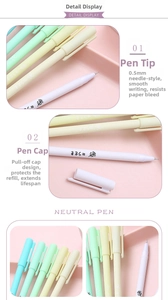 Macro view of 0.5mm needle tip and Morandi color barrels with simple floral prints