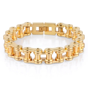 Herren Edelstahl Armband Gold Überzogen Fahrrad Motorrad Kette Heavy Punk Rock Biker Schmuck