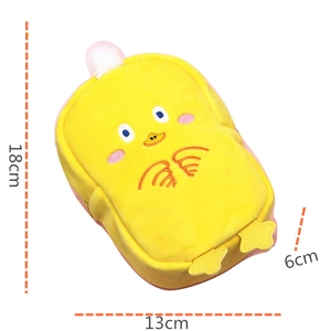 Detail showing dimensions of the plush cartoon chick storage pouch, 18x13x6 cm size guide