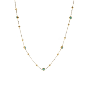 18K gold plated stainless steel necklace with turquoise beads and evil eye charms