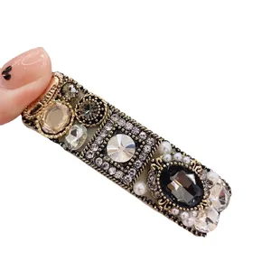 Vintage Baroque rhinestone hair clip with faux pearls and LOVE engraved metal side