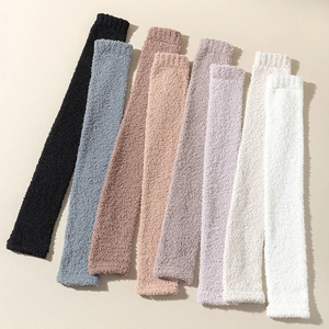 Thick coral fleece over-knee leg warmers for winter in assorted soft pastel colors