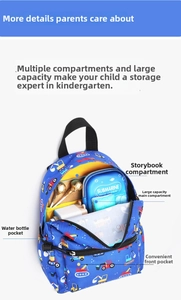 Detail of the kids backpack interior showing the book compartment and spacious main storage