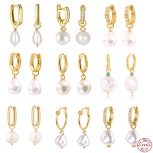 Artificial Pearl Hoop Dangle Earrings With 925 Sterling Silver Earring Post Zirconia Elegant Jewelry For Women Daily Wear