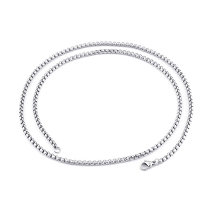 Polished silver stainless steel round box chain necklace with a secure lobster clasp