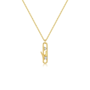 Minimalist s925 silver gold-plated paperclip necklace with sparkling zircon stones