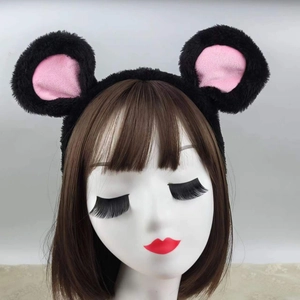 Cute black and pink plush mouse ear headband for Halloween animal cosplay parties