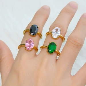 Oval Gemstone Ring Stainless Steel Gold Plated Zircon Geometric Fashion Jewelry Wedding Gift For Women