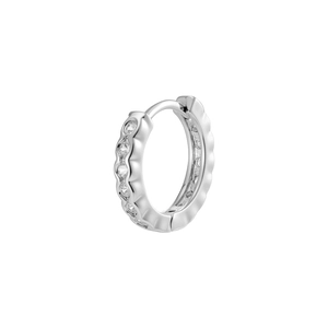 Minimalist silver geometric hoop earring with pavé-set cubic zirconia for women and men