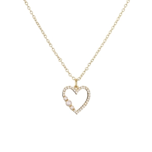Elegant gold heart pendant necklace with shimmering zircon stones and pearls for women