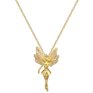 Elegant gold titanium steel necklace featuring a sparkling crystal fairy butterfly pendant
