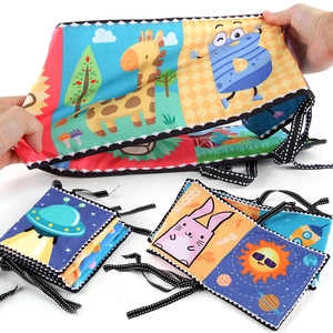 Doppelseitiges schwarz-weißes Baby-Stoffbuch-Set mit bunten Tier- und Weltraummotiven
