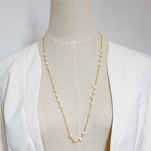 Baroque Freshwater Pearl Long Necklace Titanium Steel Gold Chain Elegant Retro French Jewelry Accessory For Women