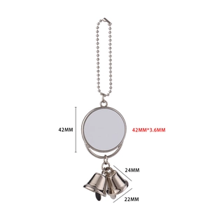 Sublimation metal keychain with round blank panel and bells showing 42mm diameter detail