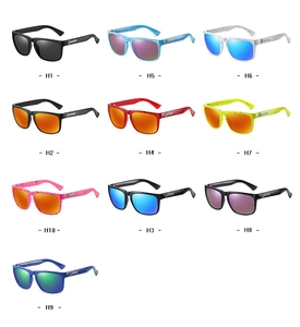 Grid view of various sport sunglasses with matte textured frames and colorful UV400 lenses