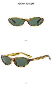 Front and side view of grain-green cat eye sunglasses with tortoise shell texture
