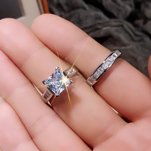 Princess cut cubic zirconia bridal set with square stones in sterling silver