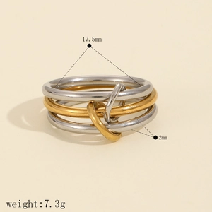 Minimalist multi-layered stainless steel ring in gold and silver finish with dimensions