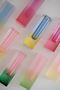 Detailed top view of Nordic acrylic gradient vases with clear test tube inserts