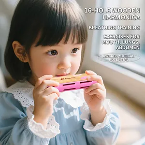Kids Harmonica Musical Instrument Toy Educational Beginner Tremolo Cartoon Beech Wood ABS For Children Learning Gift