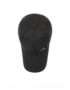 Top view of a black quick-dry baseball cap with lightweight fabric and wide brim