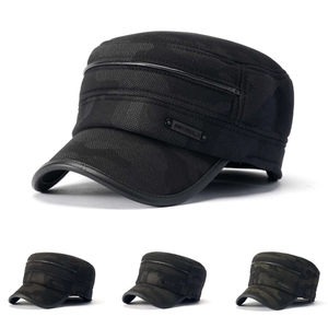 Men Cadet Cap Military Hat Camouflage Flat Top Thickened Warm Winter Outdoor Leisure Style With Metal Decor Leather Trim