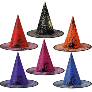 Halloween Hexenhut Polyester Netz Spinnennetz Druck Kostüm Zubehör Für Maskerade Party Performance Damen Kinder Zauberer Hut