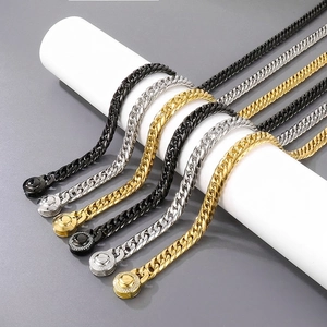 Collier À Maillons Cubains Hip Hop Pour Hommes En Acier Titane Avec Boucle À Insertion En Strass Bijoux Streetwear
