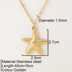 Golden starfish pendant necklace in stainless steel with 40cm chain and size dimensions