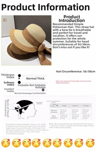 Size chart for straw sun hat showing head circumference measurements and sizing guide