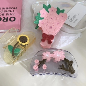 Pinza de Pelo de Flor de Acetato Hecha a Mano Elegante Flor de Cerezo Girasol Clip Dulce Accesorios de Pelo Florales para Mujeres Diario