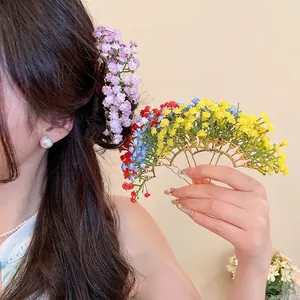 Chinese Style Floral Hair Stick Alloy U Shaped Hair Fork Simulation Gypsophila Vintage Elegant Hairpins For Women