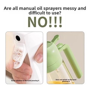 Detail view of the green anti-leak oil sprayer handle compared to traditional messy sprayers