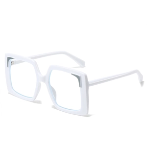Fashion square oversized white sunglasses with retro thick frame and wide temple arms