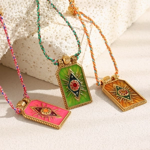 18K gold-plated stainless steel evil eye pendant necklace with colorful braided cord