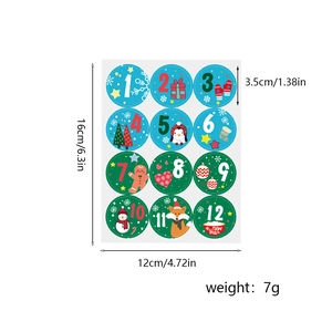 Detailed size specifications for 12 festive Christmas round stickers with 3.5cm diameter