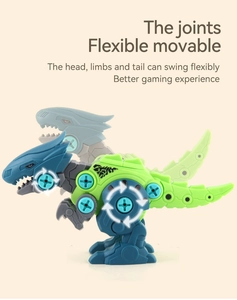 Mechanical toy dinosaur with adjustable joints showing head and tail movement range
