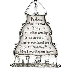 Silver tree of life memorial ornament with engraved sentimental poem on a bell shape