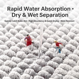 Absorbent grey chenille bathroom mat with soft microfiber spheres and non-slip backing