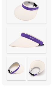 Detail of adjustable strap and breathable mesh lining of foldable outdoor sun visor