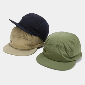 Three padded nylon 5-panel camper hats in navy, khaki, and olive green outdoor style