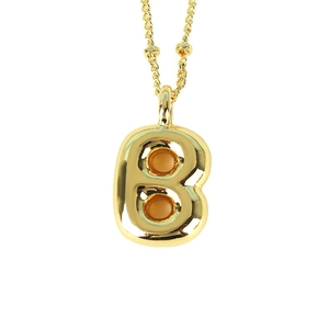 Hip hop style letter B gold necklace with two orange yellow gemstones and fine chain