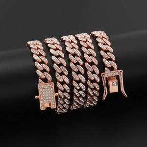Hip Hop Cuban Link Chain Necklace Bracelet Alloy Rhinestone Iced Out Bling Jewelry For Men Women Streetwear Style