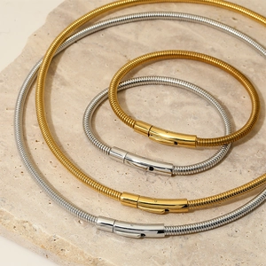 Minimalist snake bone chain necklace and bracelet set in gold and silver finish