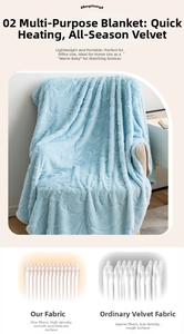 Detail of high-density light blue flannel blanket fabric texture on a modern sofa